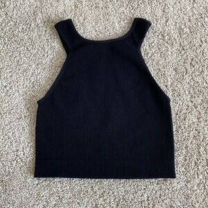 Dynamic • Black Stretchy Seamless Ribbed High Neck Cropped Tank